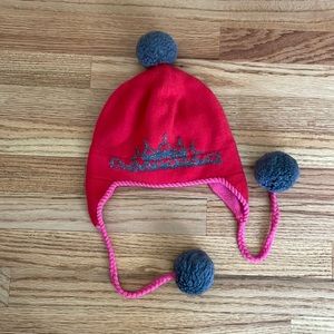 Kate Spade Red and Pink Crown Beanie with Pom Poms